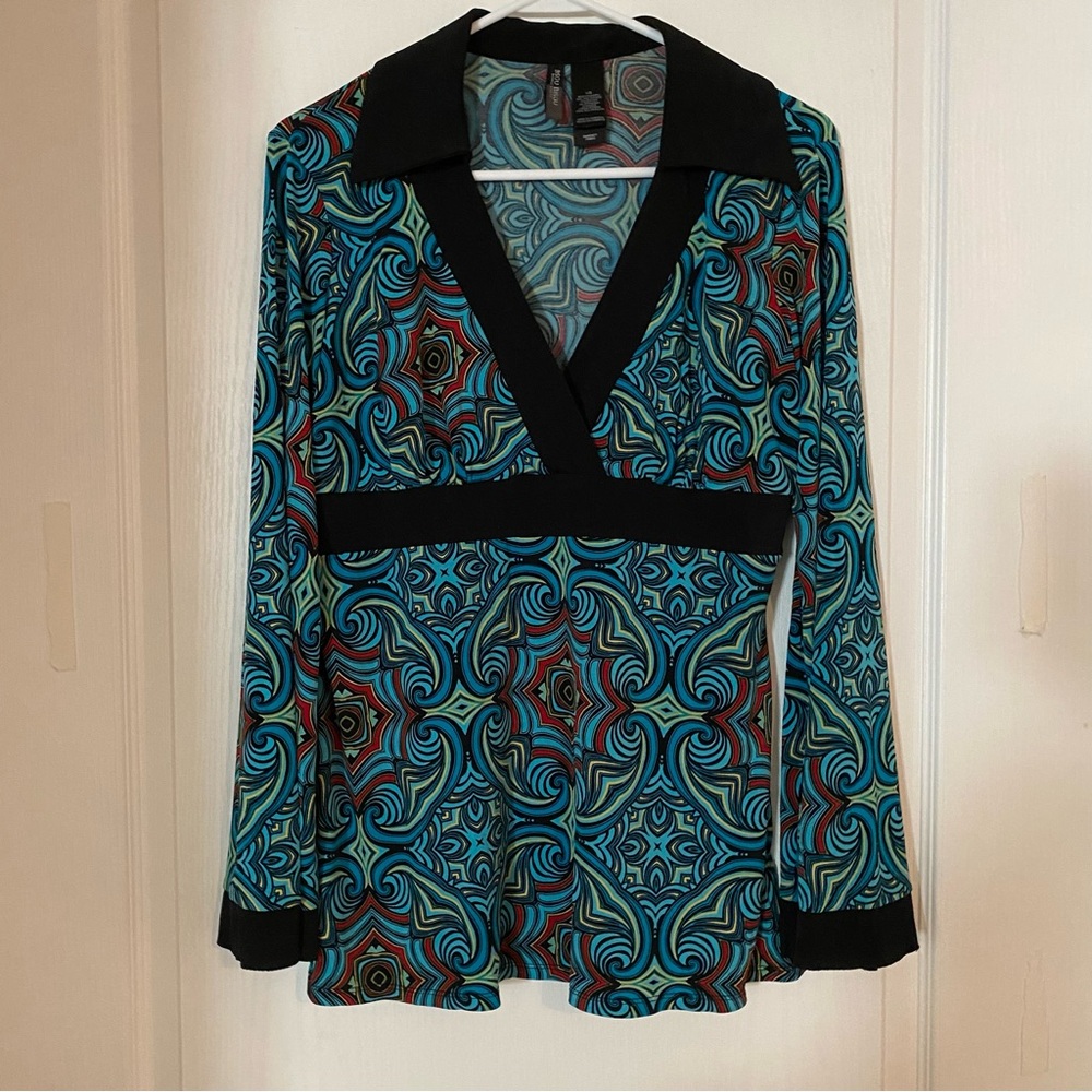 Bisou Bisou Michele Bohbot Multicolor  Moroccan Print  Top Blouse Sz Large